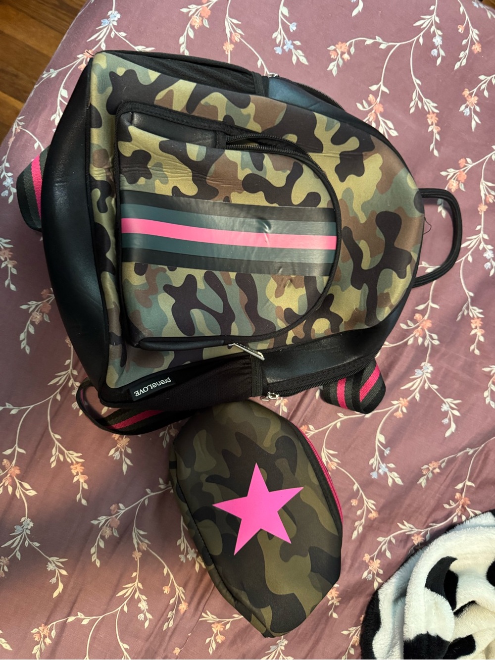 Prenlove Camouflage Backpack with Pink Stripe and matching Star Accent bag
